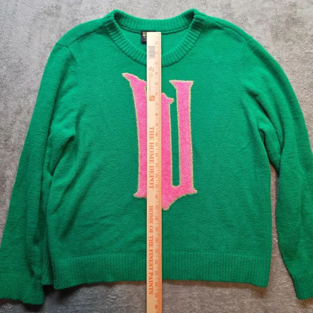 Wicked Sweater Mens XL Green W Logo Knit Crew Neck Pullover Paul Tazewell